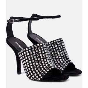 Burberry Ivy Black Velvet Rhinestone Sandals Ankle Strap Heels EU 39/39.5 New